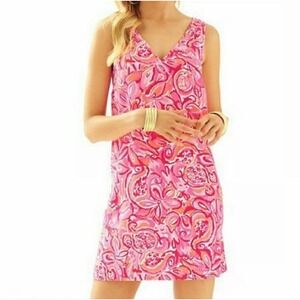 Lilly Pulitzer Calissa Dress Pink Pout‎ Mango Salsa Size V-Neck Sleeveless 00